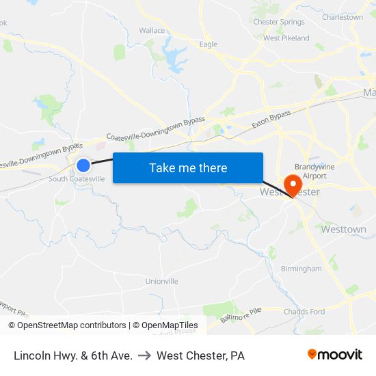 Lincoln Hwy. & 6th Ave. to West Chester, PA map