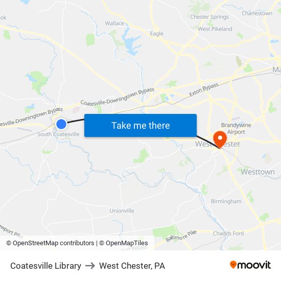 Coatesville Library to West Chester, PA map