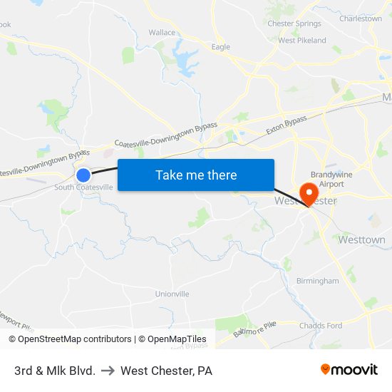 3rd & Mlk Blvd. to West Chester, PA map