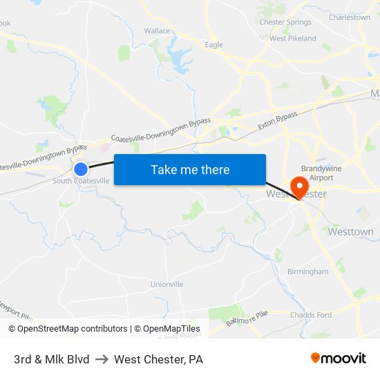 3rd & Mlk Blvd to West Chester, PA map