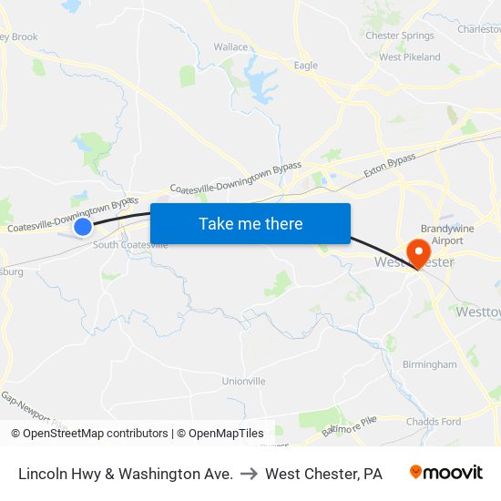 Lincoln Hwy & Washington Ave. to West Chester, PA map