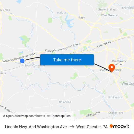 Lincoln Hwy. And Washington Ave. to West Chester, PA map