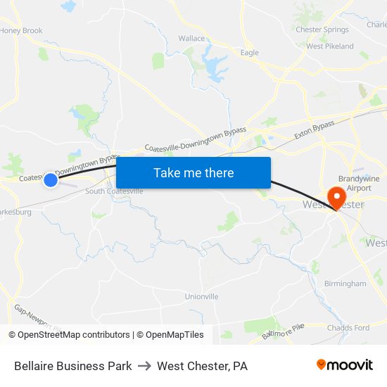 Bellaire Business Park to West Chester, PA map