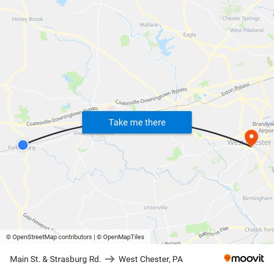 Main St. & Strasburg Rd. to West Chester, PA map