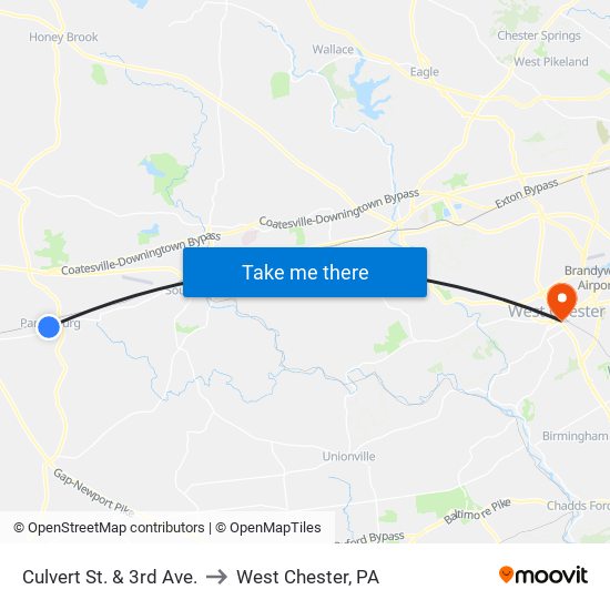 Culvert St. & 3rd Ave. to West Chester, PA map