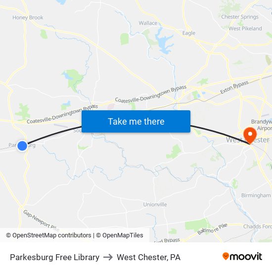 Parkesburg Free Library to West Chester, PA map