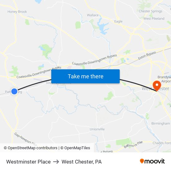 Westminster Place to West Chester, PA map