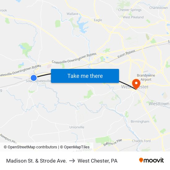 Madison St. & Strode Ave. to West Chester, PA map