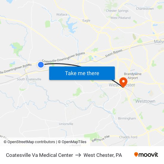 Coatesville Va Medical Center to West Chester, PA map