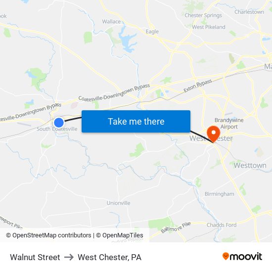 Walnut Street to West Chester, PA map