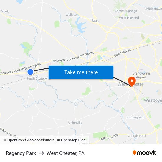 Regency Park to West Chester, PA map