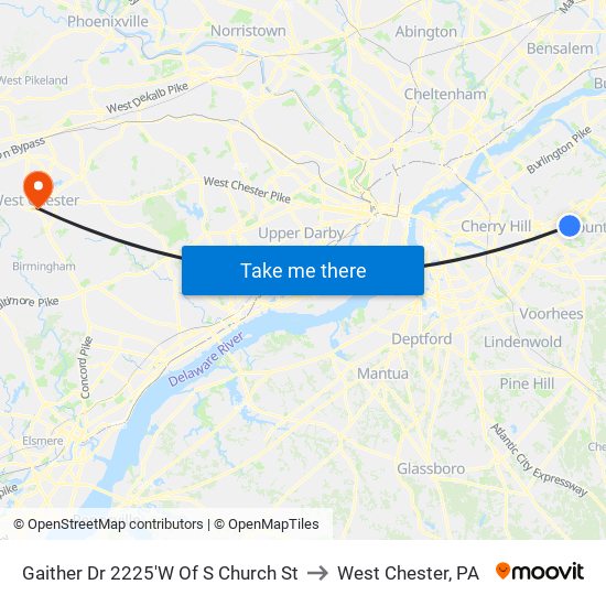 Gaither Dr 2225'W Of S Church St to West Chester, PA map