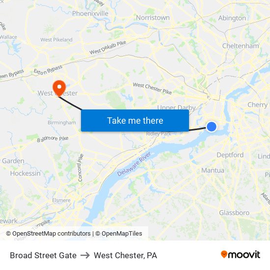 Broad Street Gate to West Chester, PA map