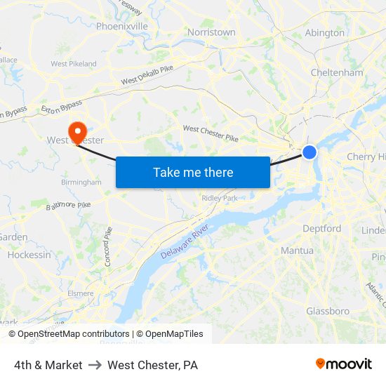 4th & Market to West Chester, PA map