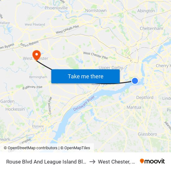 Rouse Blvd And League Island Blvd to West Chester, PA map