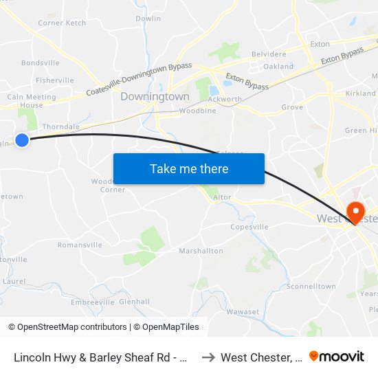 Lincoln Hwy & Barley Sheaf Rd - Mbns to West Chester, PA map