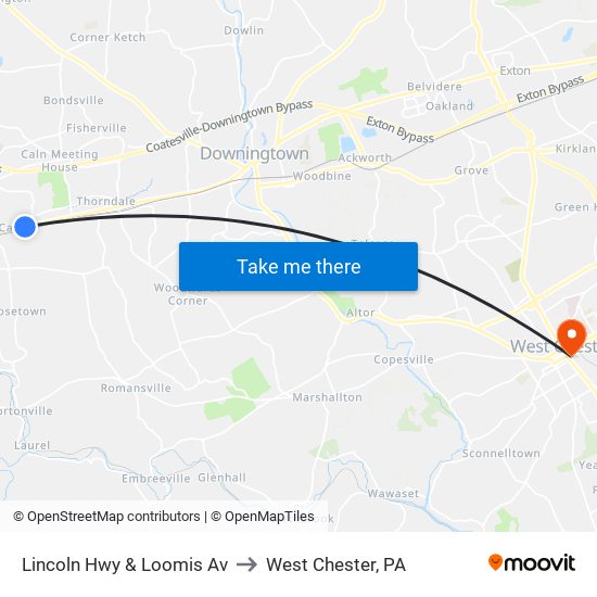 Lincoln Hwy & Loomis Av to West Chester, PA map