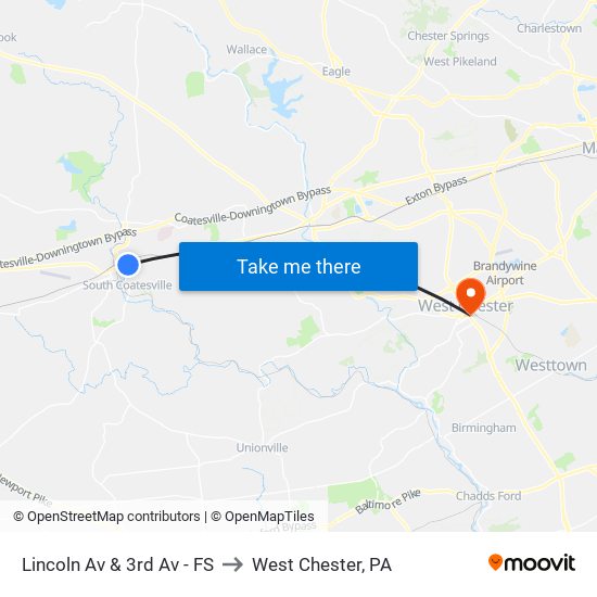 Lincoln Av & 3rd Av - FS to West Chester, PA map