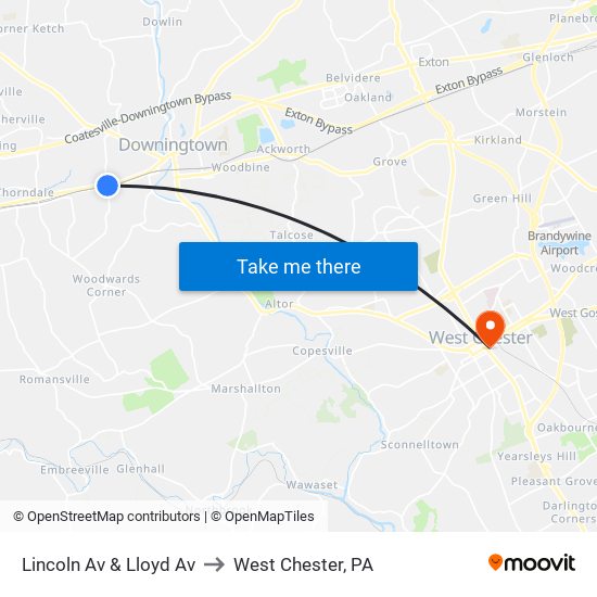 Lincoln Av & Lloyd Av to West Chester, PA map