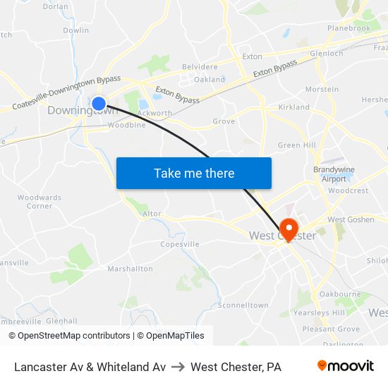 Lancaster Av & Whiteland Av to West Chester, PA map