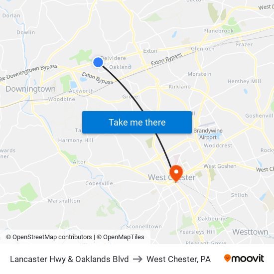 Lancaster Hwy & Oaklands Blvd to West Chester, PA map