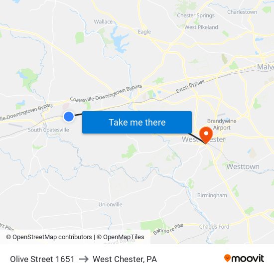 Olive Street 1651 to West Chester, PA map