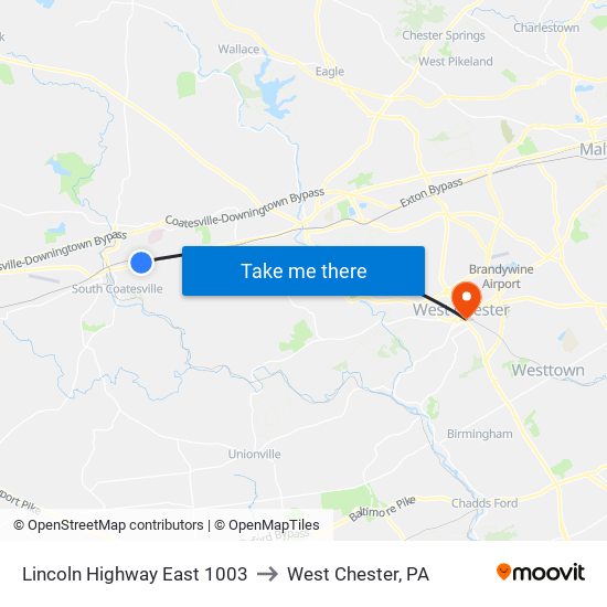 Lincoln Highway East 1003 to West Chester, PA map
