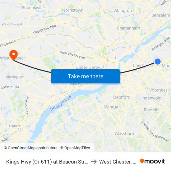 Kings Hwy (Cr 611) at Beacon Street to West Chester, PA map