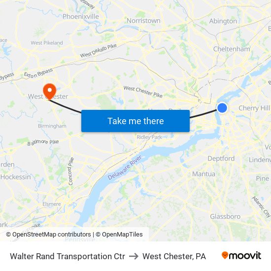 Walter Rand Transportation Ctr to West Chester, PA map