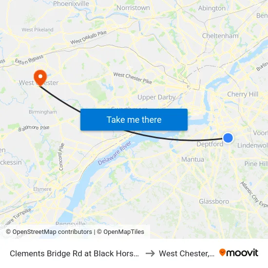 Clements Bridge Rd at Black Horse Pike to West Chester, PA map