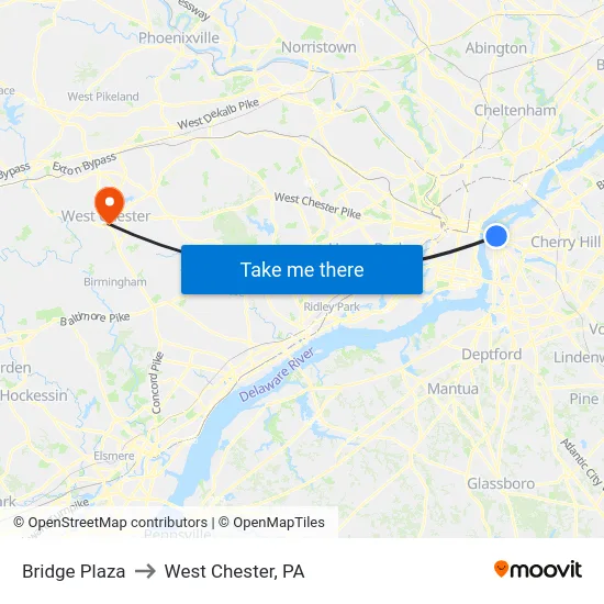 Bridge Plaza to West Chester, PA map