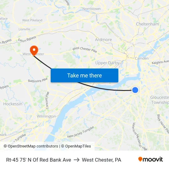 Rt-45 75' N Of Red Bank Ave to West Chester, PA map