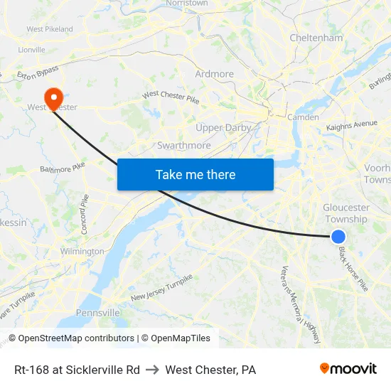 Rt-168 at Sicklerville Rd to West Chester, PA map