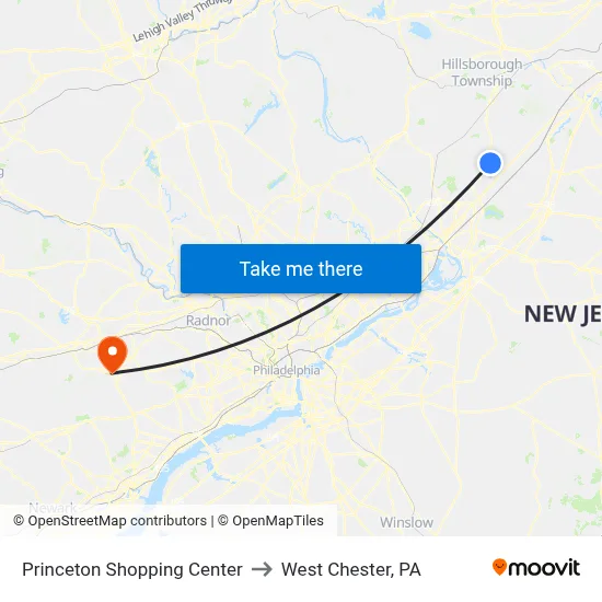 Princeton Shopping Center to West Chester, PA map