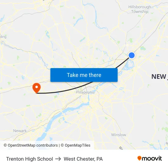 Trenton High School to West Chester, PA map