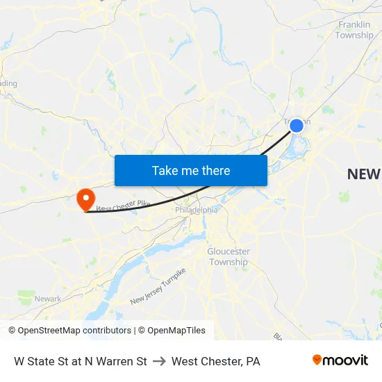 W State St at N Warren St to West Chester, PA map