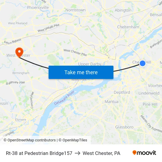 Rt-38 at Pedestrian Bridge157 to West Chester, PA map