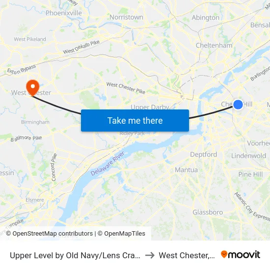 Upper Level by Old Navy/Lens Crafters to West Chester, PA map