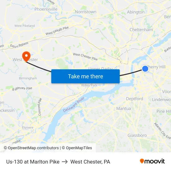 Us-130 at Marlton Pike to West Chester, PA map