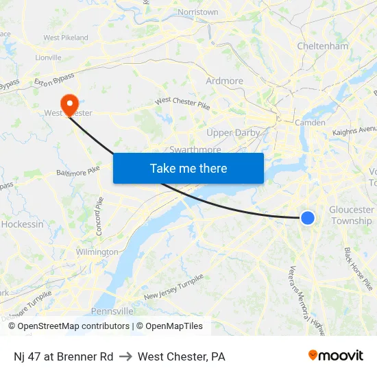 Nj 47 at Brenner Rd to West Chester, PA map