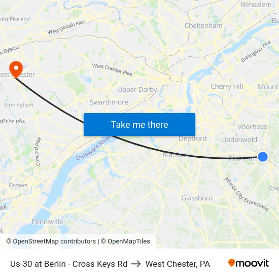 Us-30 at Berlin - Cross Keys Rd to West Chester, PA map