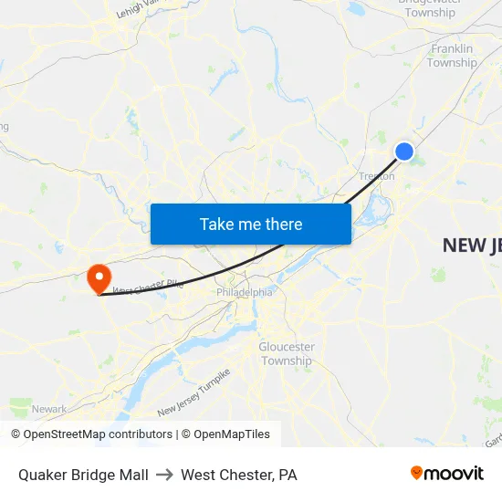 Quaker Bridge Mall to West Chester, PA map
