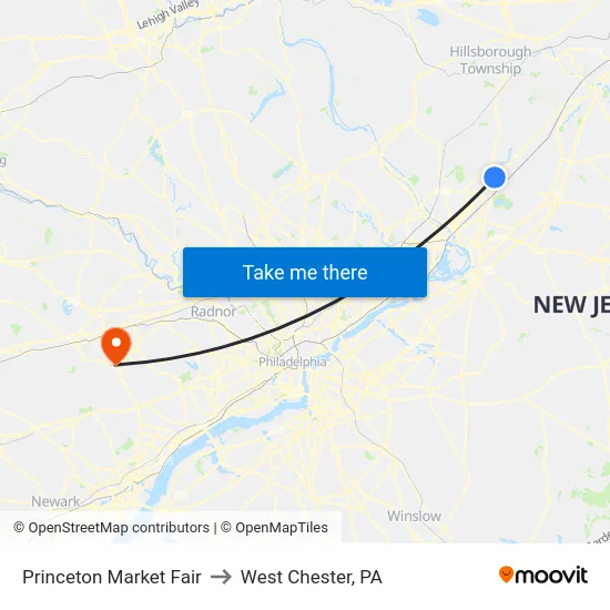Princeton Market Fair to West Chester, PA map