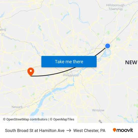 South Broad St at Hamilton Ave to West Chester, PA map