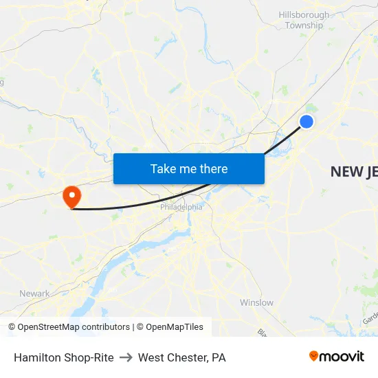 Hamilton Shop-Rite to West Chester, PA map