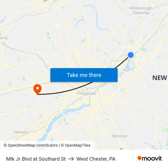 Mlk Jr Blvd at Southard St to West Chester, PA map