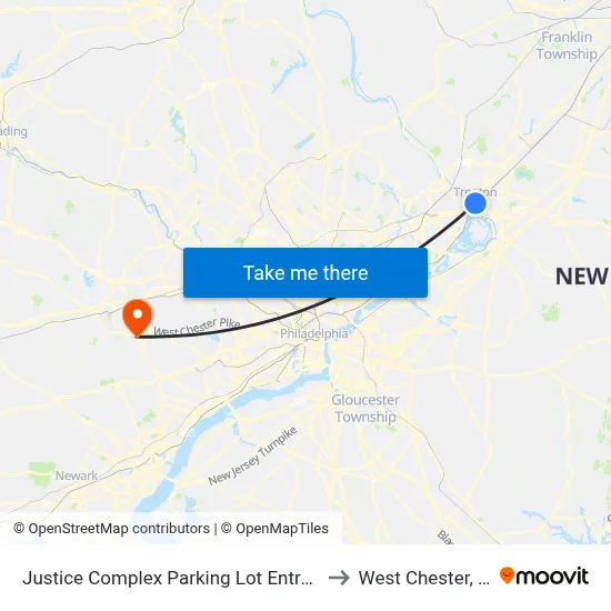 Justice Complex Parking Lot Entrance to West Chester, PA map