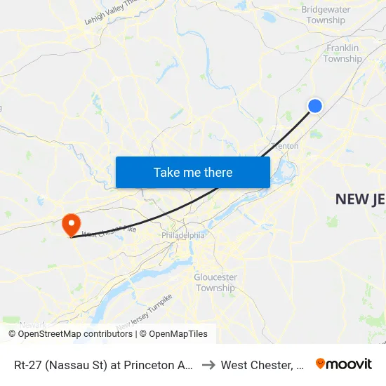 Rt-27 (Nassau St) at Princeton Ave to West Chester, PA map