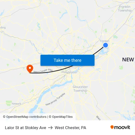 Lalor St at Stokley Ave to West Chester, PA map