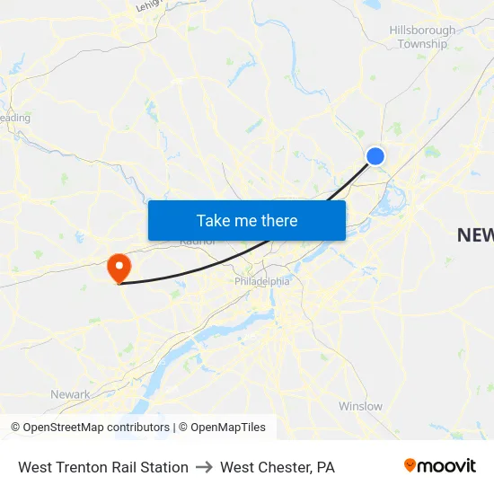 West Trenton Rail Station to West Chester, PA map